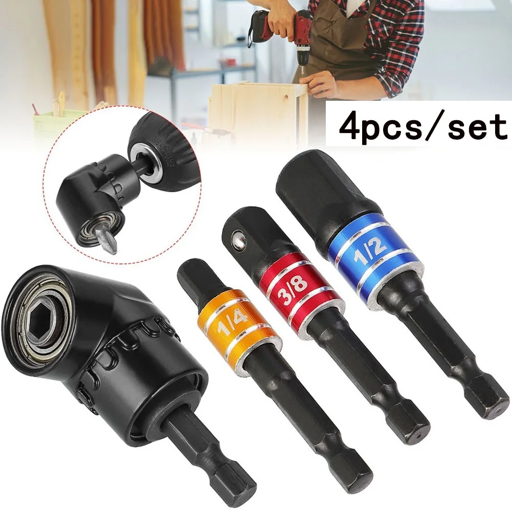 4 Pcs Screwdriver Holder 1/4 Hex Shank Socket Extension Rod 3/8 1/2 Impact Heads For Pneumatic Tools Mechanical Workshop Tools