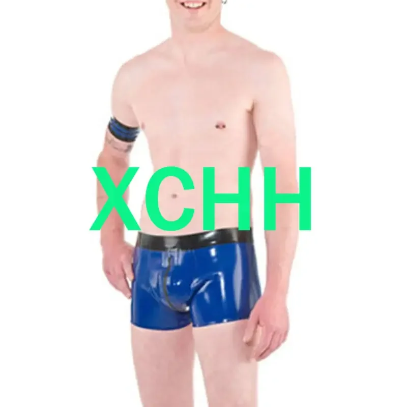 Sexy Latex Underwear Boxer Shorts Briefs Handmade Men Short Pants Crotch Zipper Cosplay  Costume