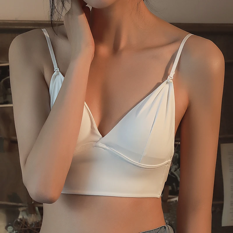 Summer Ice Silk Women Top Bra Yoga Seamless Vest Bras Sexy Female French Push Up Underwear Lingerie Sleep Top Padded Bralette