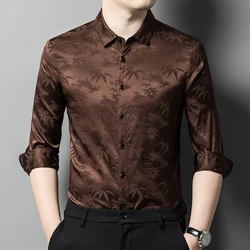 High Quality Luxury Mens Natural Silk 100% Clothing Satin Gentleman Business Boss Shirts Husband Office Work Wear Father Gift