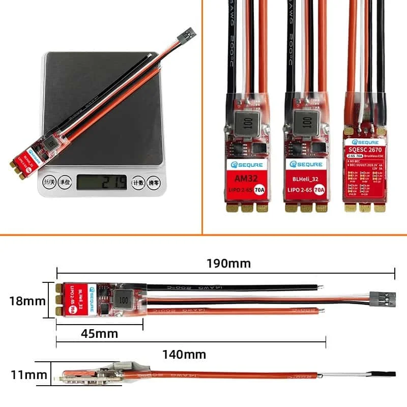 SEQURE 2670 Brushless Electronic Speed Control Board BLHeli_32 AM32 ESCape 2-6S 70A WiFi-Link for Multi-axis Cars