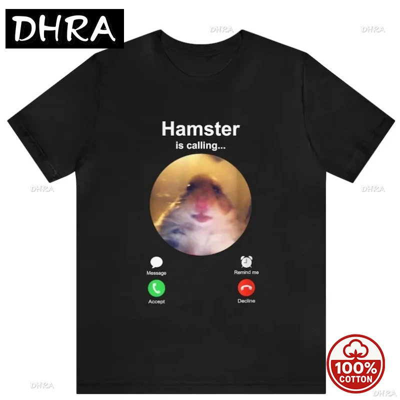 

Мужская футболка Hamster Is Calling Funny Meme из 100% хлопка, высококачественная свободная милая уличная футболка большого размера с круглым вырезом, повседневная футболка с рисунком