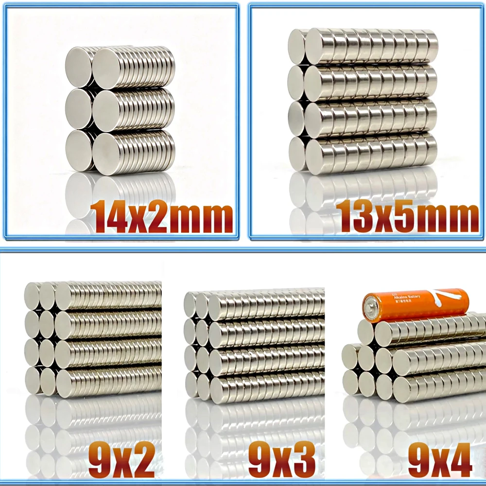 N35 10-500Pcs Round Neodymium Magnet 9x2 9x3 9x4 13x5 14x2mm Permanent NdFeB Magnet for Fridge Whiteboard Office Magnets