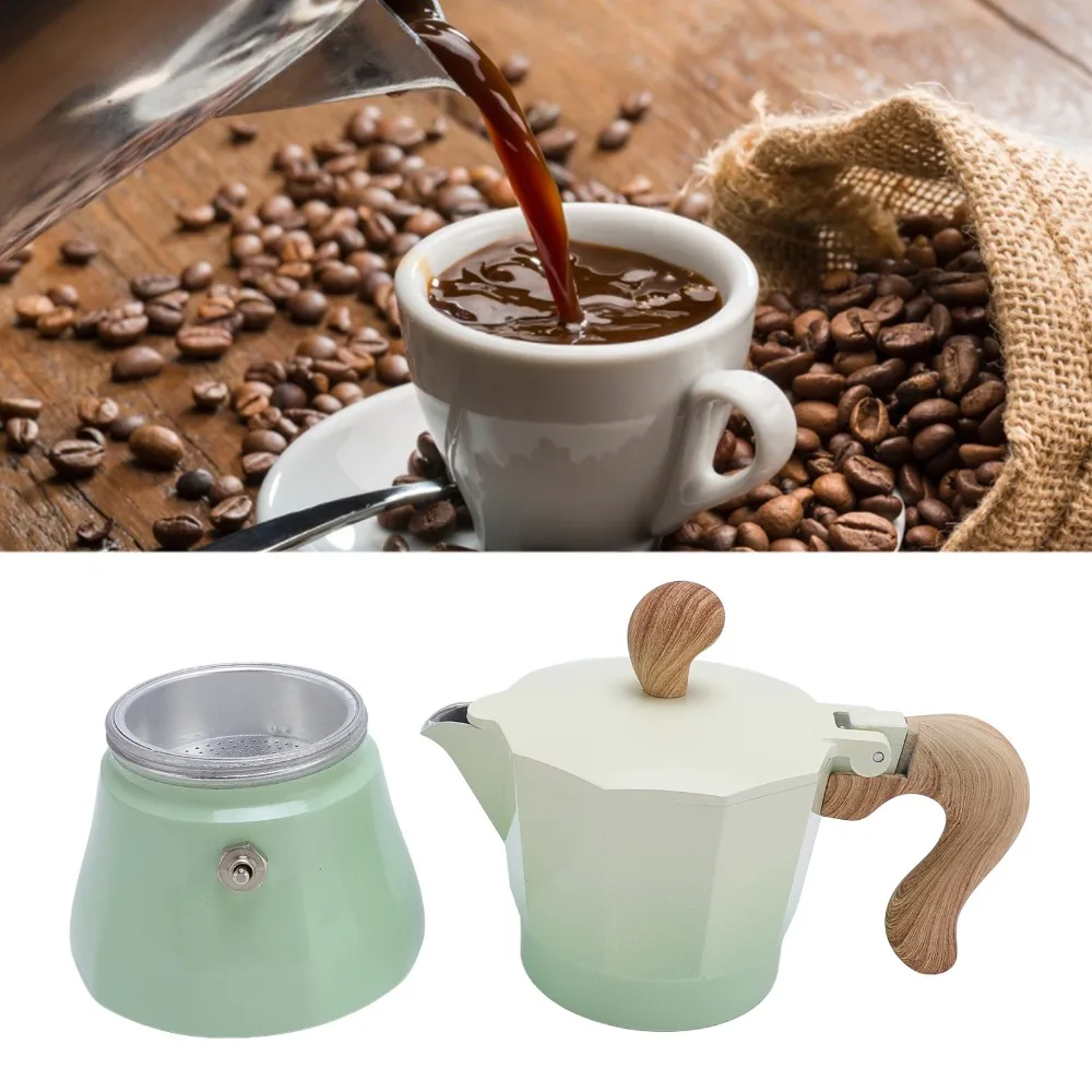 150ml Capacity Stovetop Coffee Maker Aluminum Construction Single Valve MokaPot Gradient Green Gradient Pink Cuban Coffee Maker