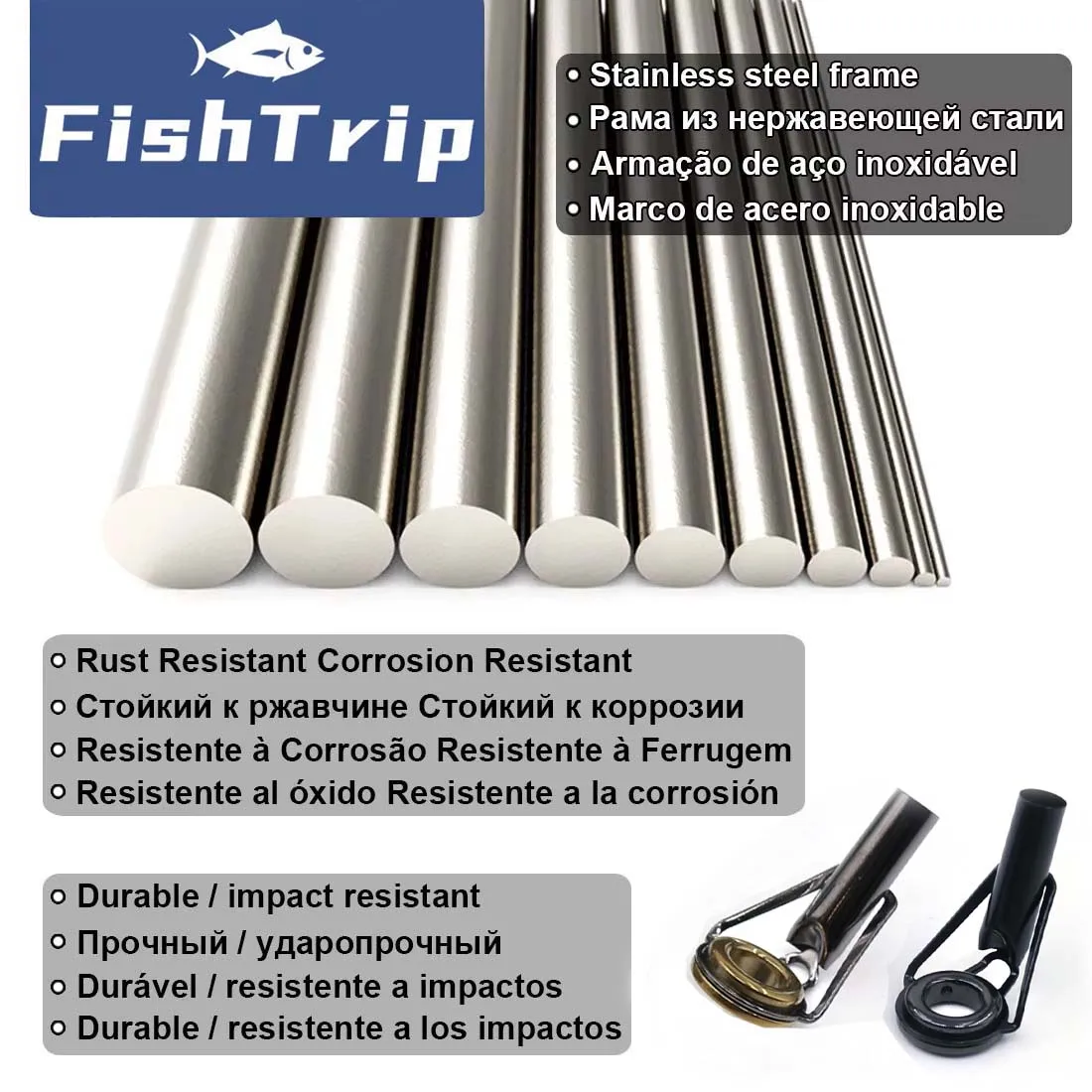 Zestaw naprawczy końcówki drążka FishTrip 5 ~ 50 sztuk Gruby końcówka Górne prowadnice Rama ze stali nierdzewnej Pierścień ceramiczny do wymiany budynku Spin — zdjęcie 5