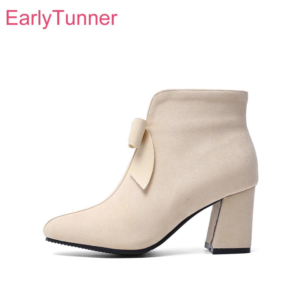 

Winter New Comfortable Black Green Women Ankle Boots High Sqaure Heels Lady Casual Shoes Plus Big Small Size 10 32 43 46