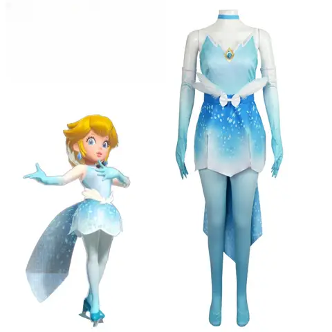 Costume cosplay di moda per principessa Peach Toadstool per costumi di carnevale per feste di compleanno con accessori per cinture e guanti