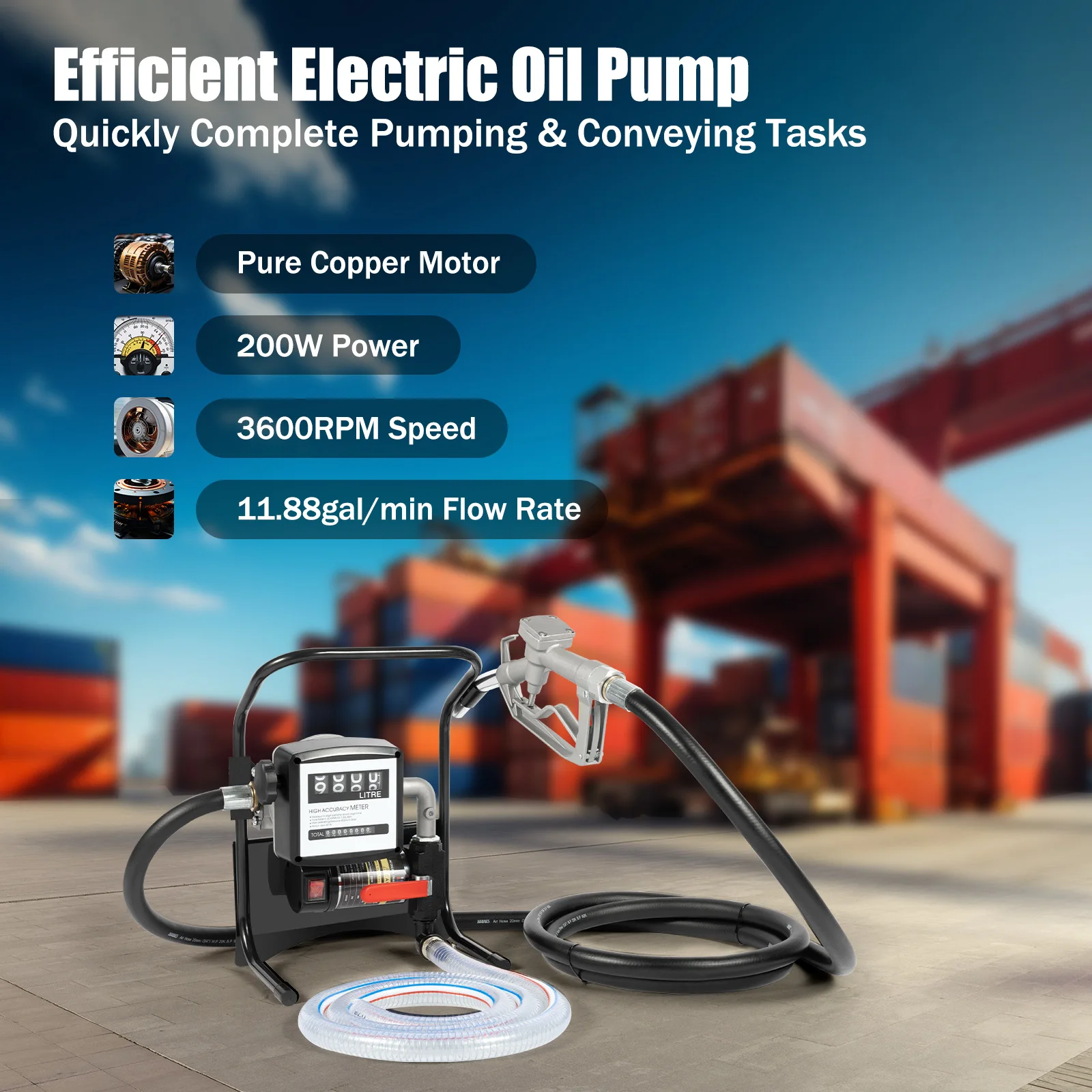 550W Electric Meter Pump Oil Transfer Pump Electric Self-Priming Fuel Oil Auto Refueling Automatic Diesel Transfer Pump Black