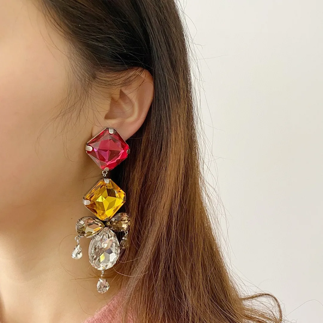 Europe and America New fashion show Baroque imitation crystal inlaid long ear clip dress for brides, jewelry earrings for women