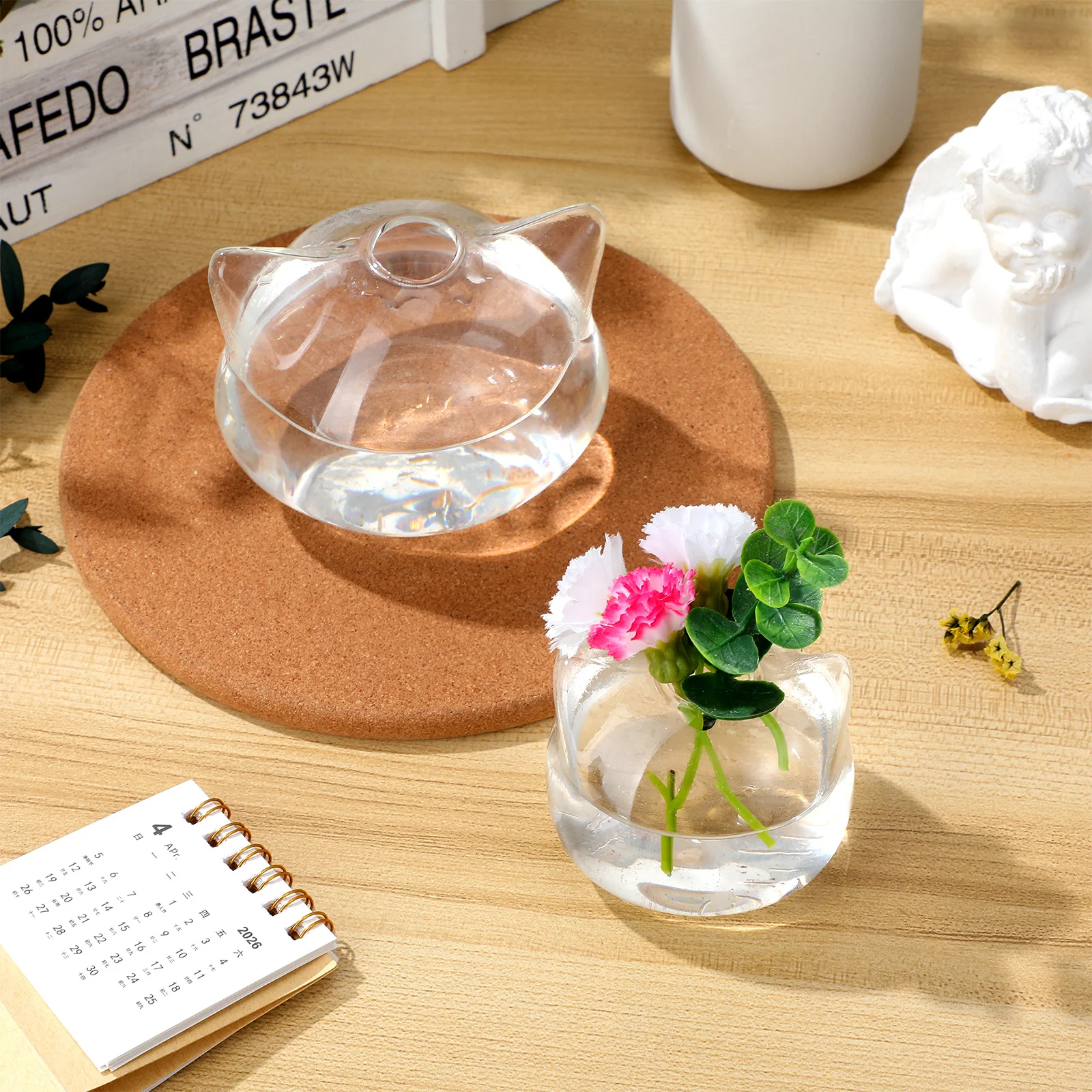 

2Pcs Cat Shaped Glass Vase Small Flower Arrangement Container for Home Office Desktop Decor Pink Room Decor Hydroponic Plant