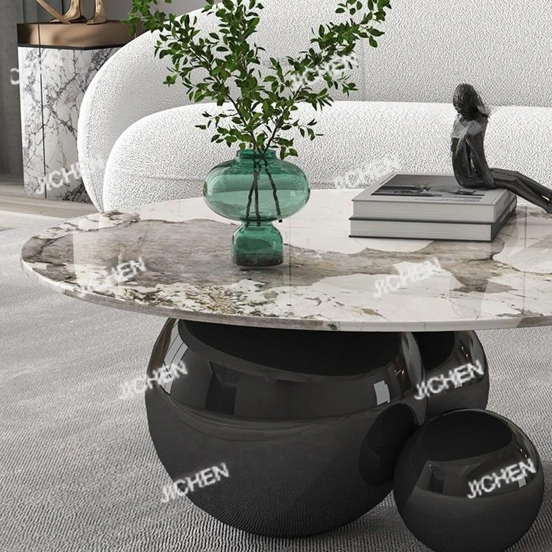 JC Designer Gold Black Center Base Table Living Room Furniture Stainless Steel Home Impact Space Marble Modern Coffee Table Roun