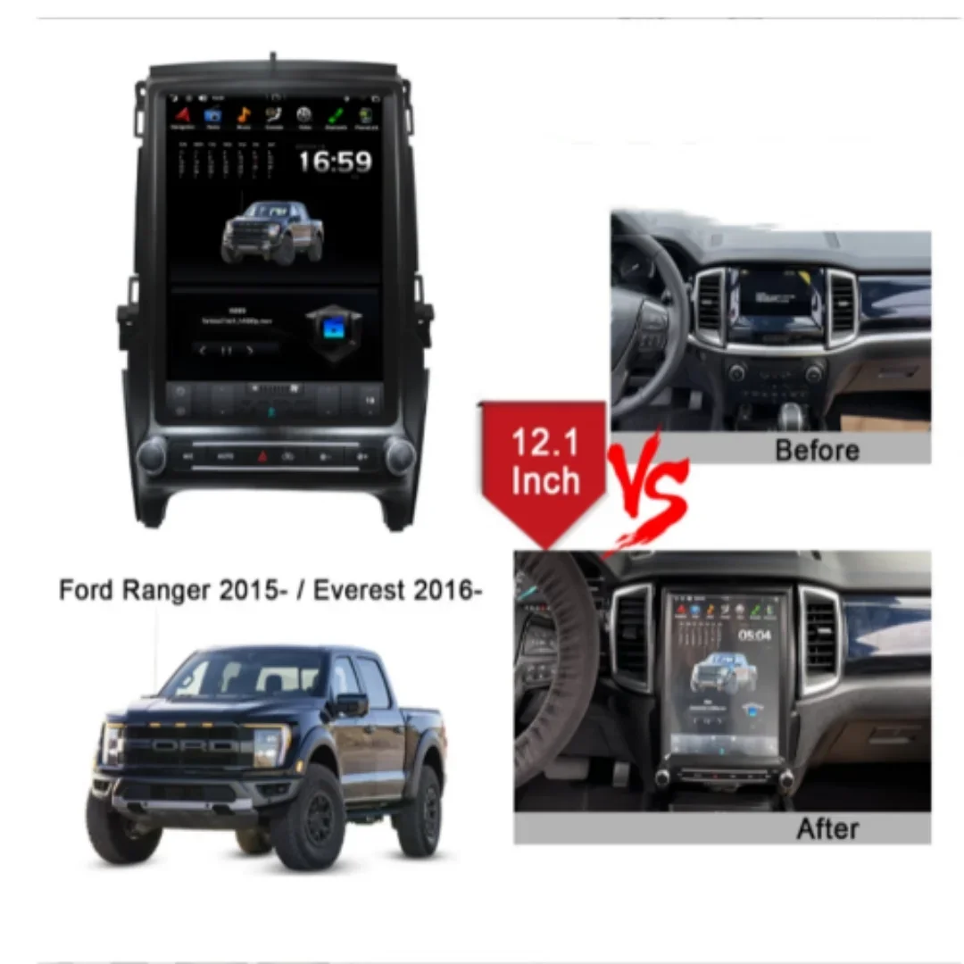 Suitable For 15-20 Models Of Ford Ranger, Android Intelligent Navigation, 12.1-inch Vertical Screen, Eight Cores, 4+64G