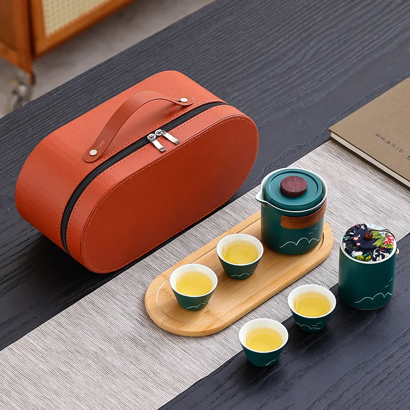Chinese Portable Travel Tea Set Outdoor Ceramic Quick Cup Household Simple One Pot Three Cup Teapot Gift Tea Sets Complete Set