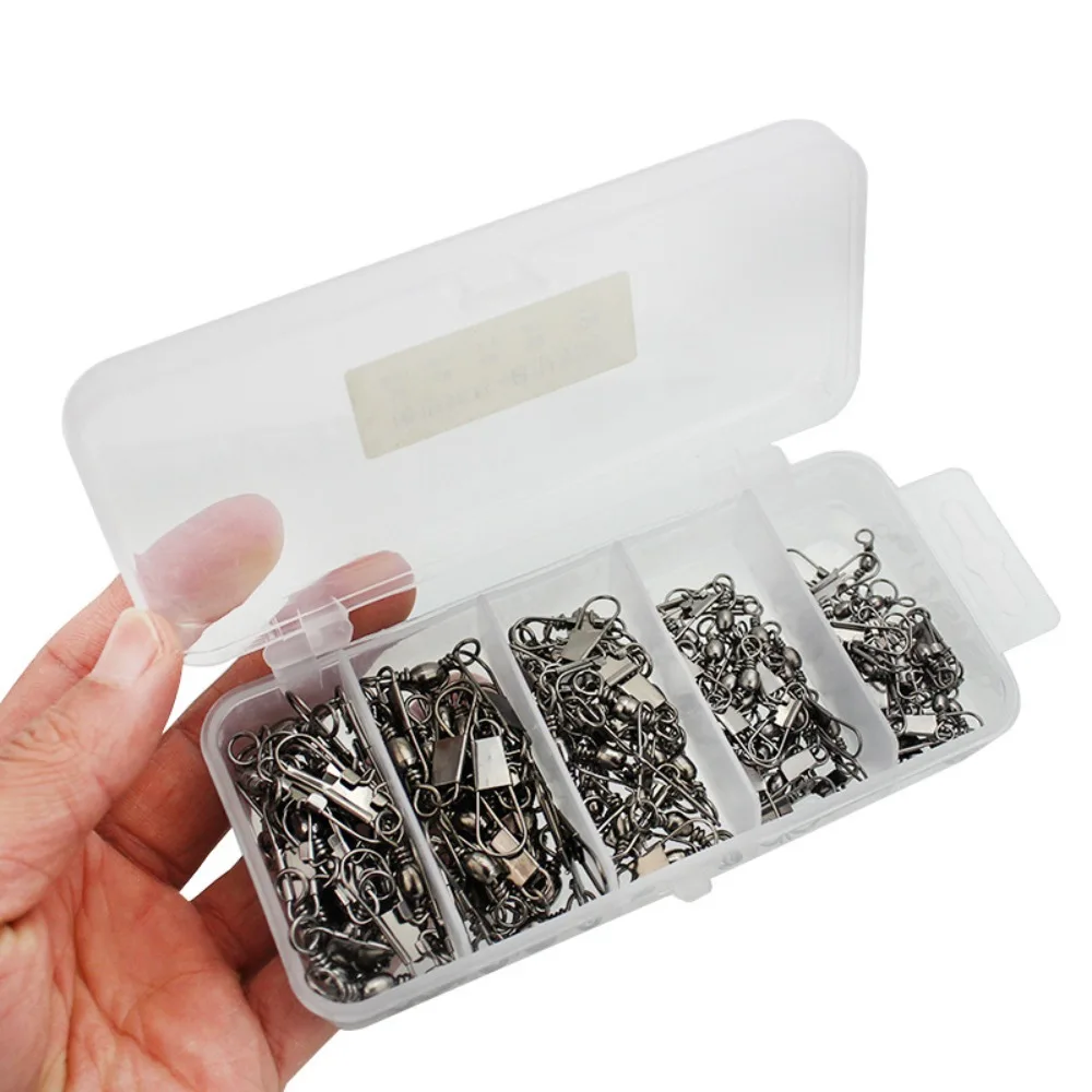 100Pcs/Set Stainless Steel Fishing Connector Swivels Carp Lure Accessories Interlock Pin Pin Bearing Rolling Swivel Snap Swivel