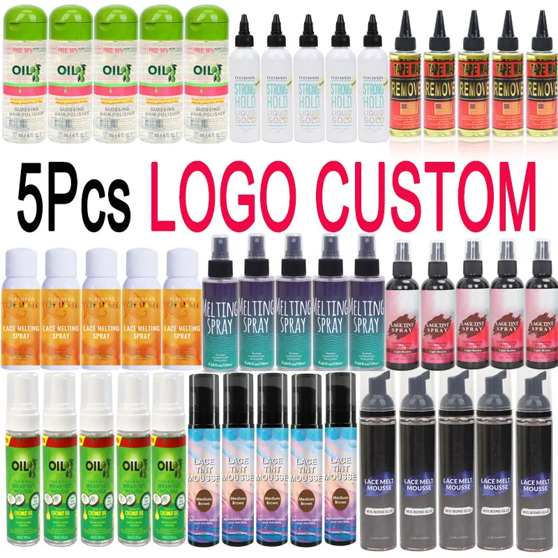 LOGO Custom Label Lace Wig Glue Remover Lace Melting Spray Lace Tint Mousse Wrap Set Hair Mousse Lace Melt Mousse 5Pcs