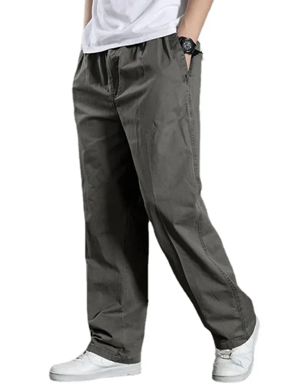 Men's Lightweight Casual Pants for Spring and Summer, Plus-Size Loose Workwear Pants, Oversized Men's Long Trousers with Elastic