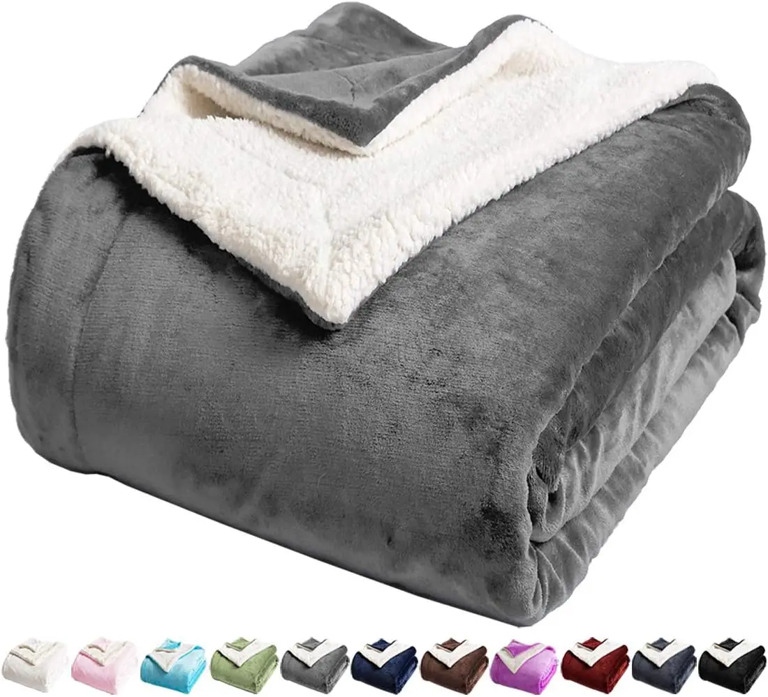 Lbro2M Sherpa Fleece Bed Blanket King Size Super Soft Fuzzy Plush Warm Cozy Fluffy Microfiber Couch Throw Velvet Double