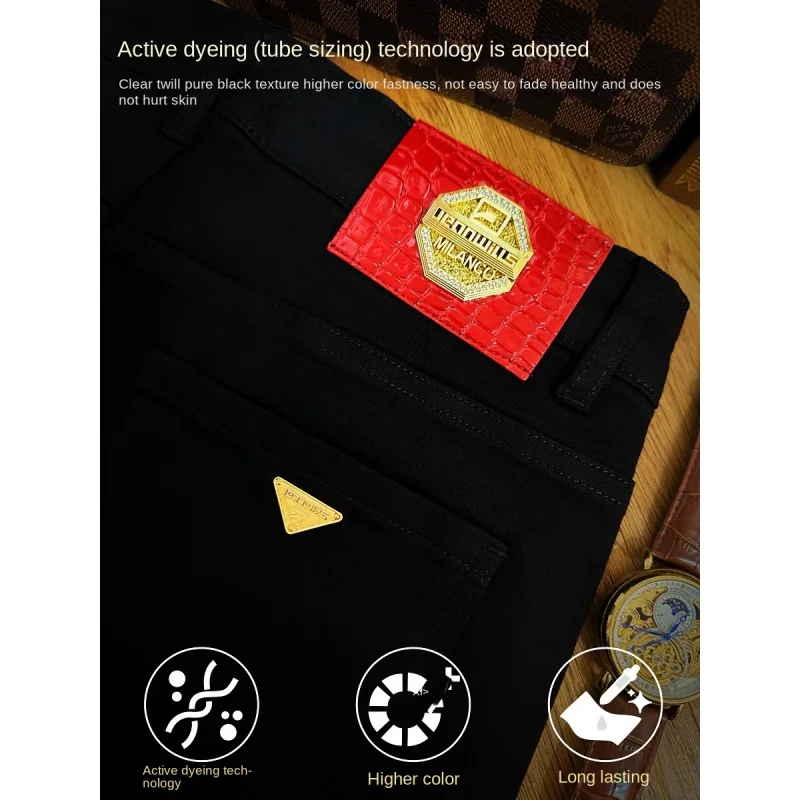 2024 New All-Matching Jeans Men's Black High-End Fashion Business Casual Stretch Slim Fit Ankle Tight Trousers