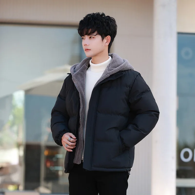 Winter New Fashion Men's Color-coded Casual Trendy Daily Simple Basic Hooded Quilted Coats Male Fake 2 Piece Set Clothes Parkas