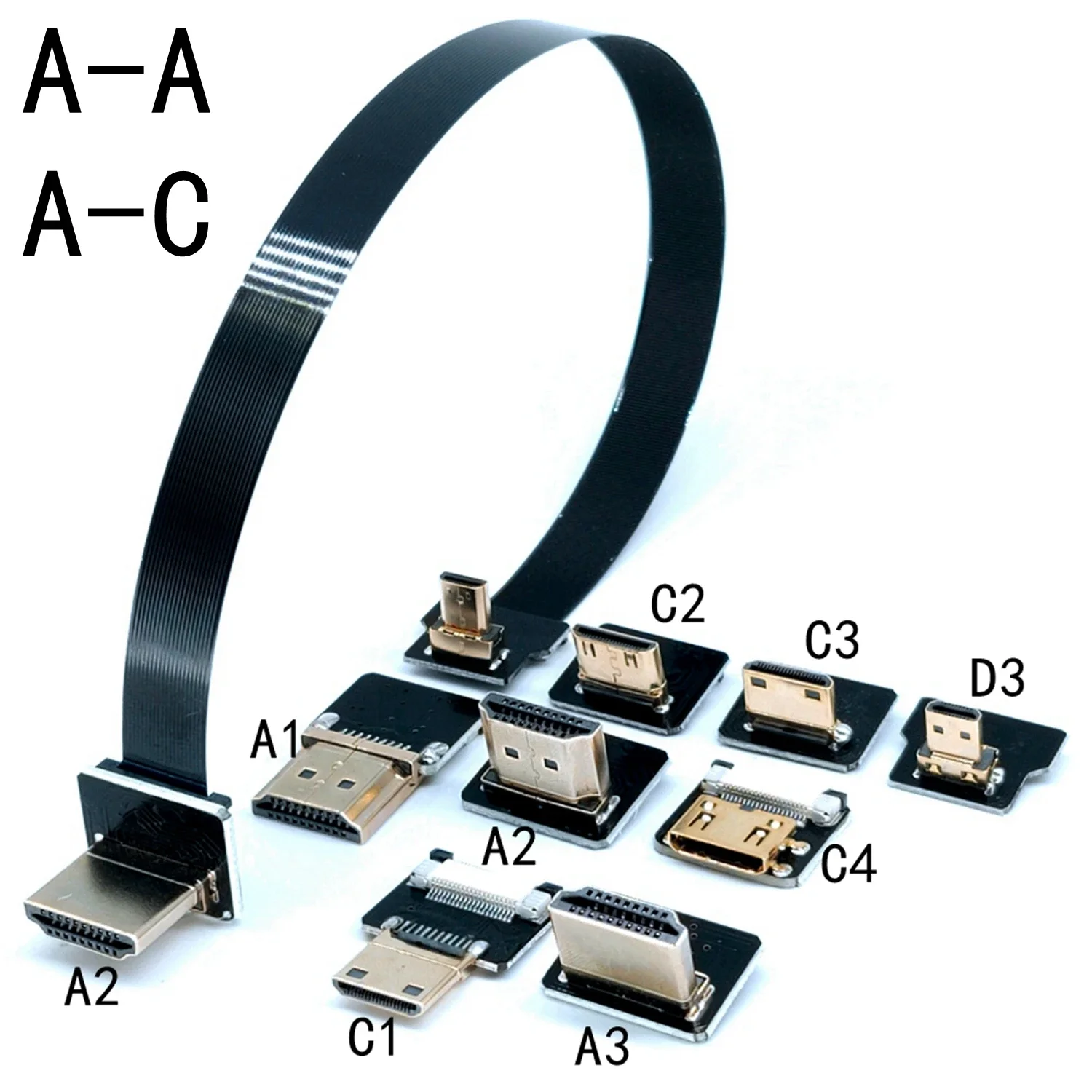 10CM Ribbon FPV HDMI-Compatible Connector Flexible Flat Cable Raspberry Pi 4  HDMI to HDMI/Mini HDMI Female 90 Degree FFC 20pin