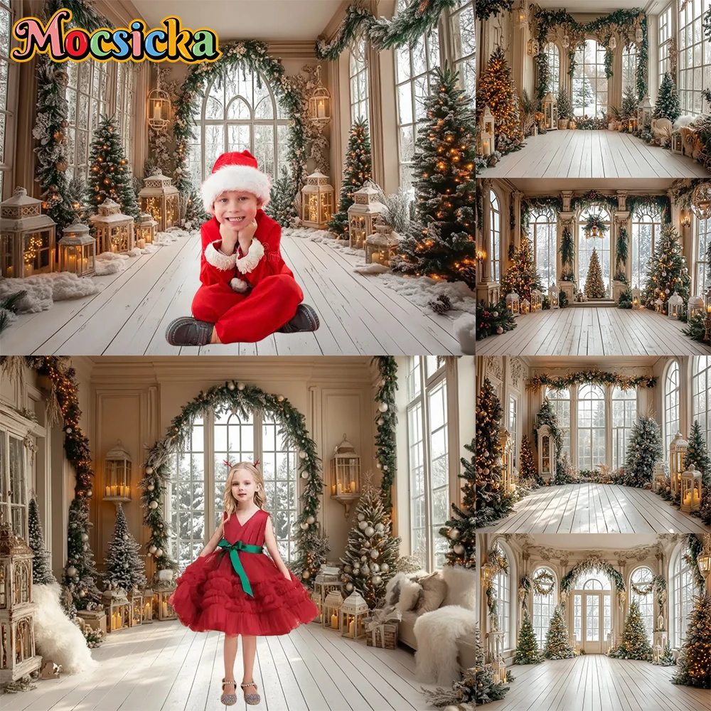 

Mocsicka Photography Background Winter Christmas Boho Beige Room Xmas Tree Gift Kids Family Portrait Decor Backdrop Photo Studio