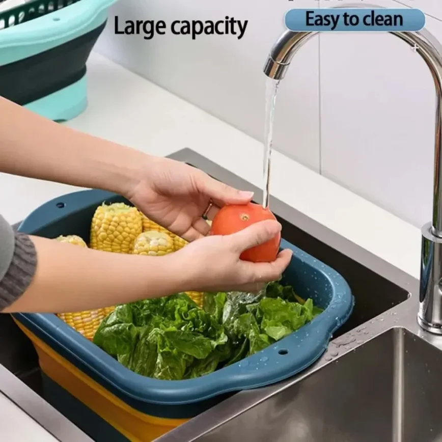 Foldable Dish Basin Vegetable Washing Basket Outdoor Portable Sink Tub Dishpan Silicon Collapsible Drainer for Kitchen Camping