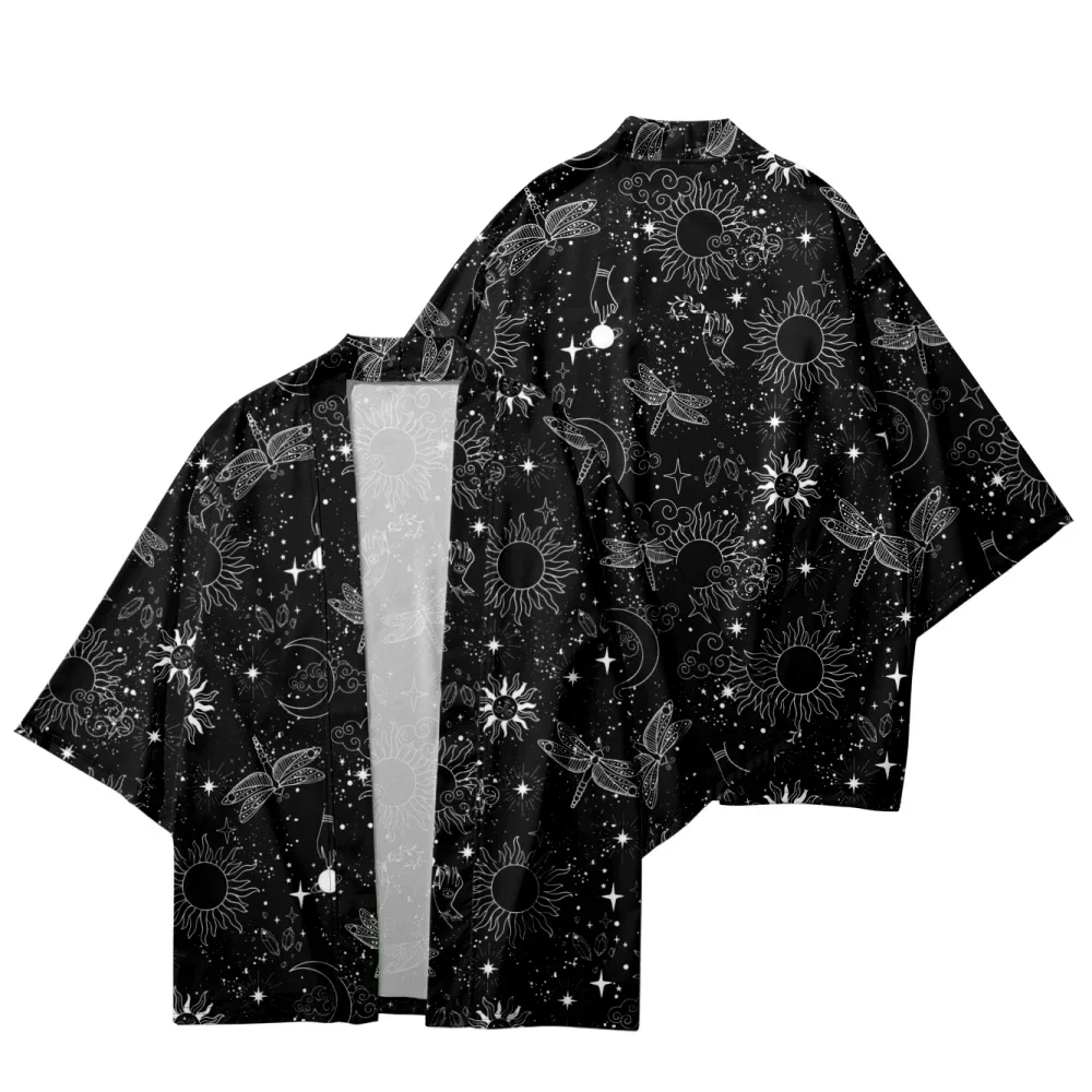 Men and Women Japanese Kimono Moon Star Space Print Kimono Fashion Casual Loose Thin Coat Cardigan Beach Shirt Bathrobes Chic