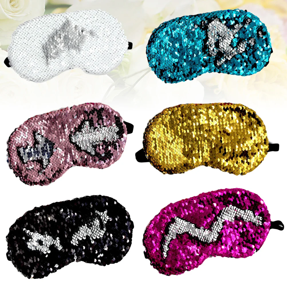 

6Pcs Glitter Mermaid Sequin Sleep Eye Mask Black White Pink Rosy Blue Sleep Blindfold Mermaid Eye Mask