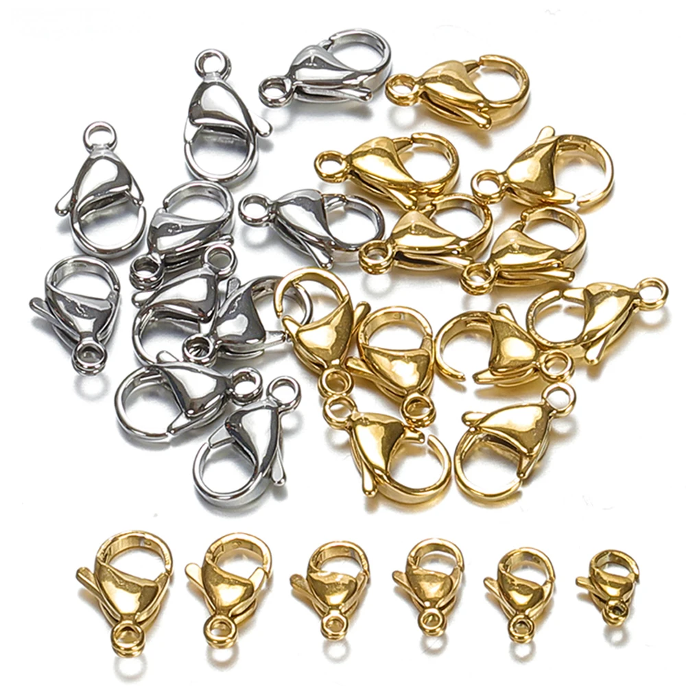 100 sztuk 20 sztuk 9-15mm zatrzaski ze stali nierdzewnej karabińczyki złoty kolor łańcuszek złącza pazurów do bransoletki naszyjnik DIY tworzenia biżuterii