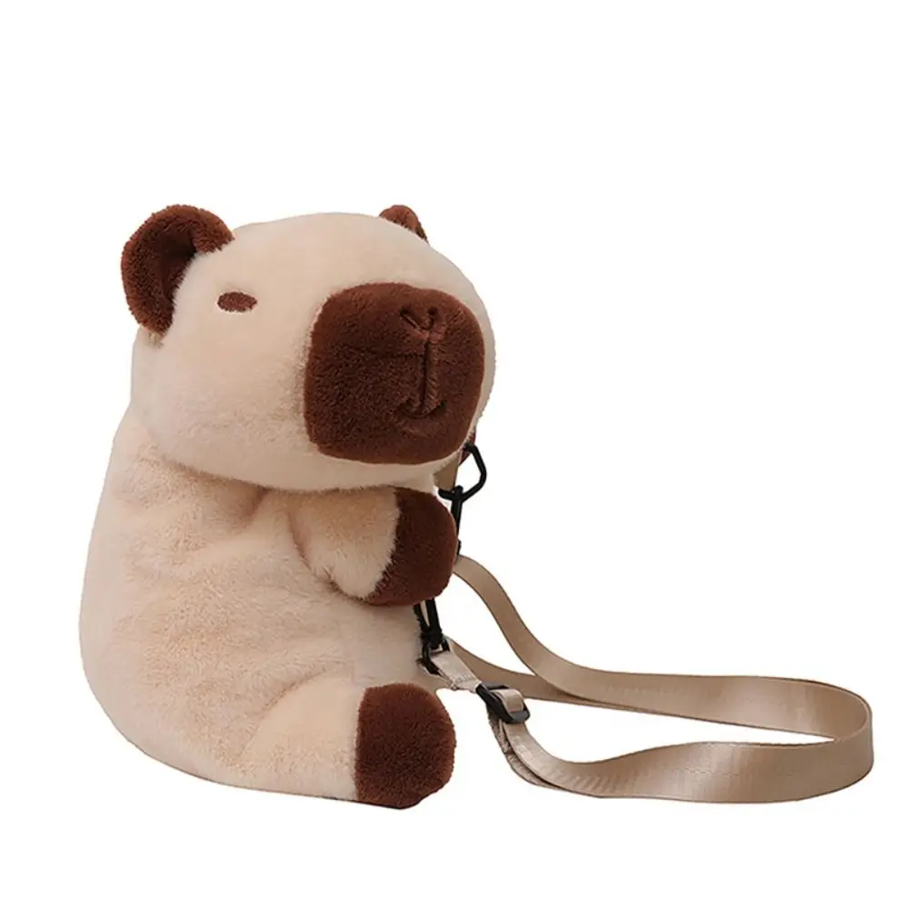 ผ้าฝ้าย PP Capybara Plush กระเป๋าเป้สะพายหลัง Fluffy การ์ตูนสัตว์ Capybara Plush ไหล่กระเป๋าขนาดใหญ่ความจุนุ่มการ์ตูน Crossbody กระเป๋า