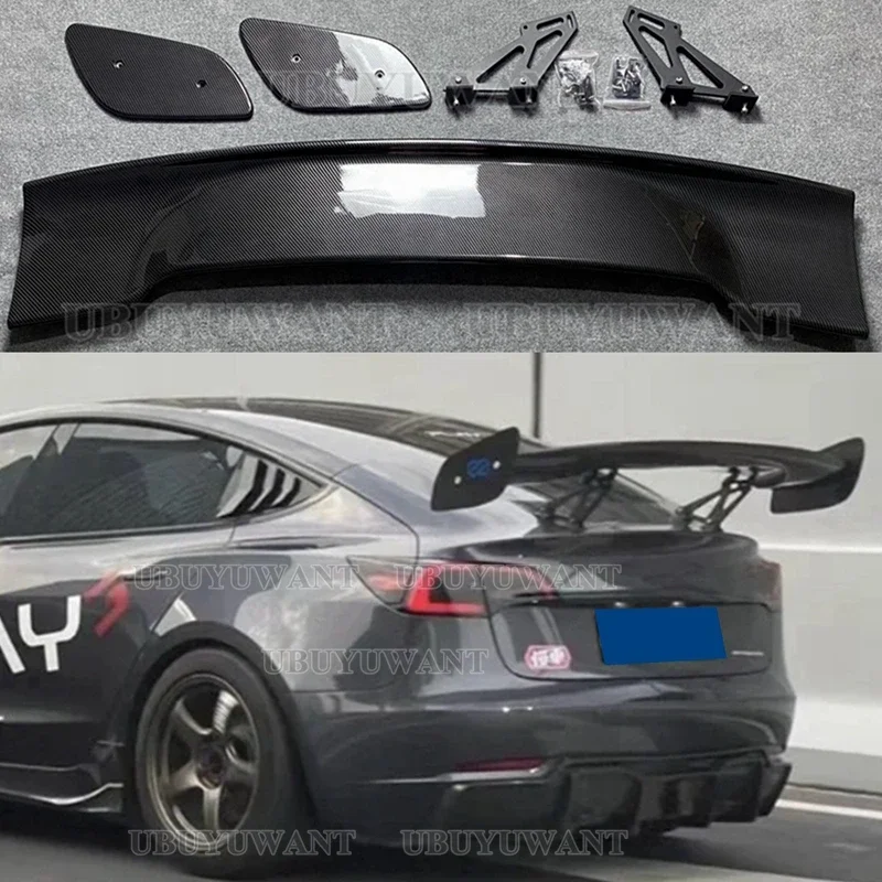 For Tesla Model 3 / Model Y ABS Plastic Material Unpainted Color Rear Roof GT Spoiler Wing Trunk Lip Boot Cover