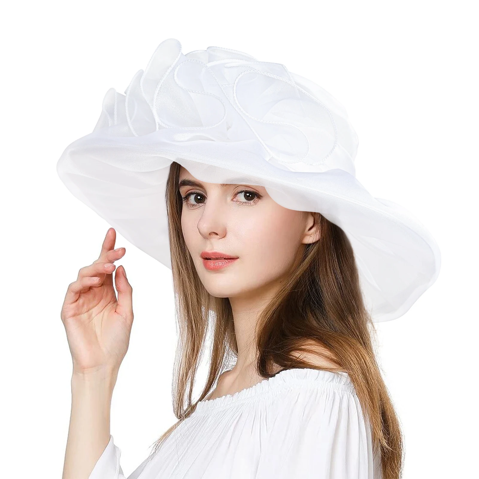 

Women Organza Kentucky Church Derby Hat Fascinator-Bowler Hat Bridal Floral Summer-Sun Hat for Tea Party Wedding Dress 4541