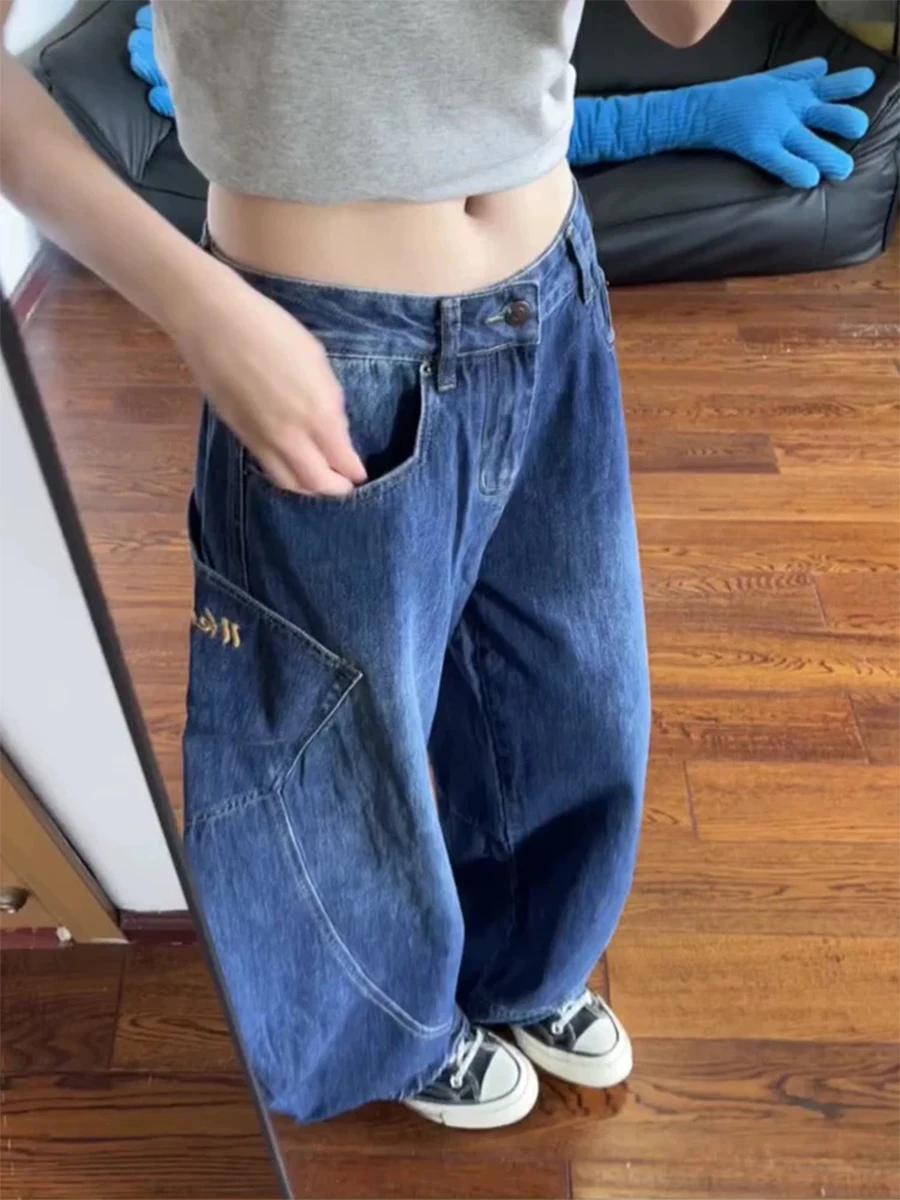 

Джинсы из американского денима больших размеров для женщин: весенне-осенние, свободные, с высокой талией, прямые, широкие штанины, для фигуры типа «груша»