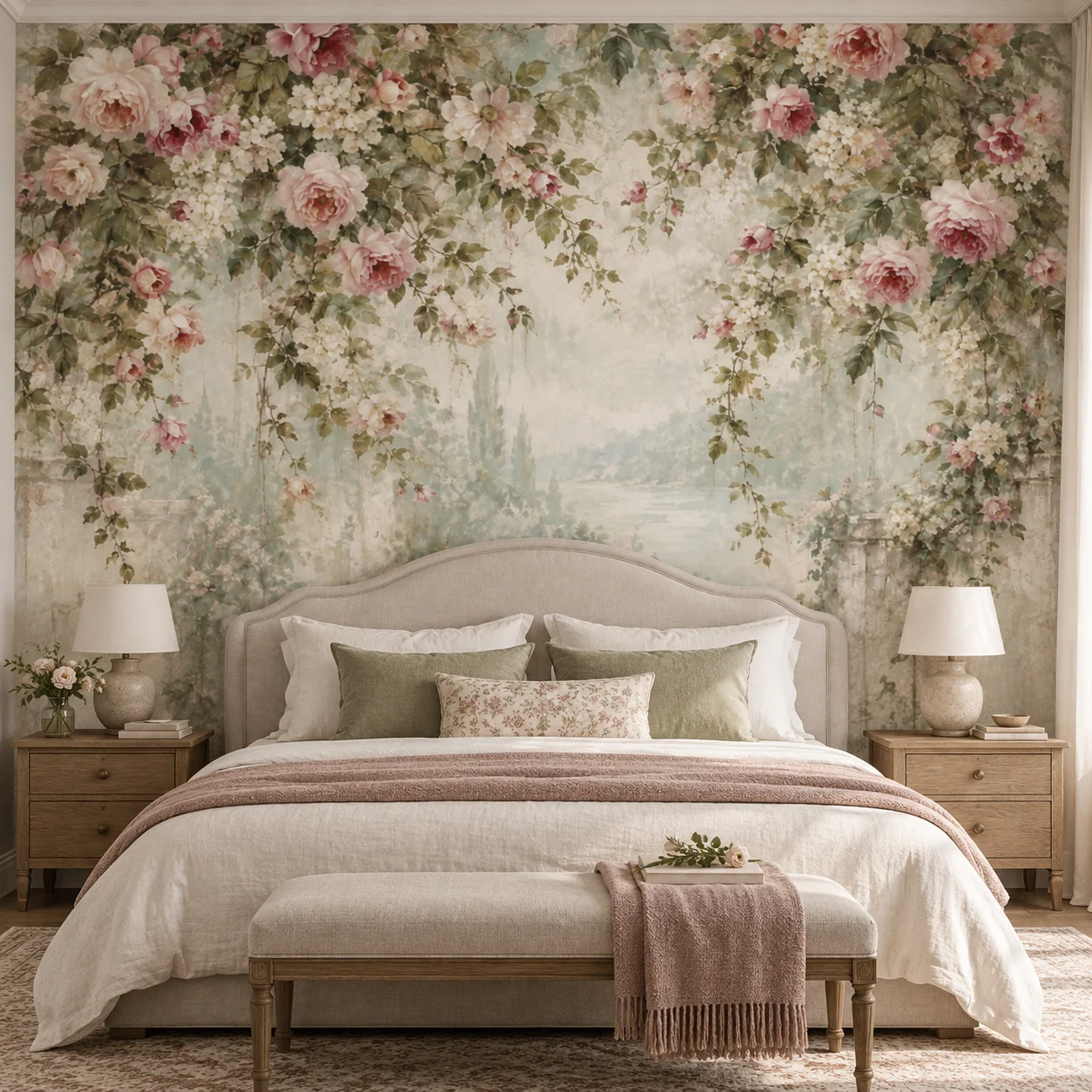 Floral Wall Mural Vintage Rose Garden Botanical Wallpaper Non Self Adhesive Romantic Bedroom Living Rooms Cottagecore Wall Decor
