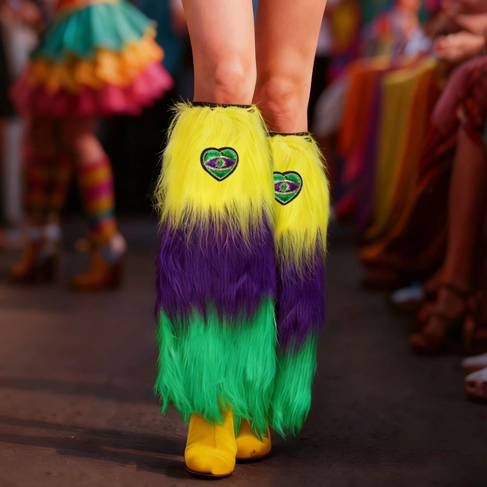 MardiGras Leg Warmers Contrast Color Sequined Patch Furry Dance Leg Warmers for Party Stage Bar and More Costume