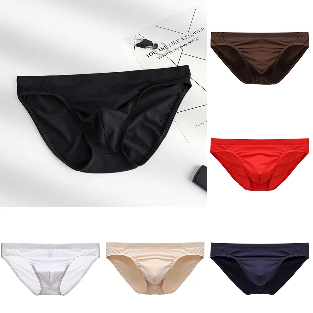 Summer Ice Silk Underwear Sexy Men Low-rise Smooth Pouch Briefs Breathable Bikini Underpants Ultra Thin Breathable Panties A50