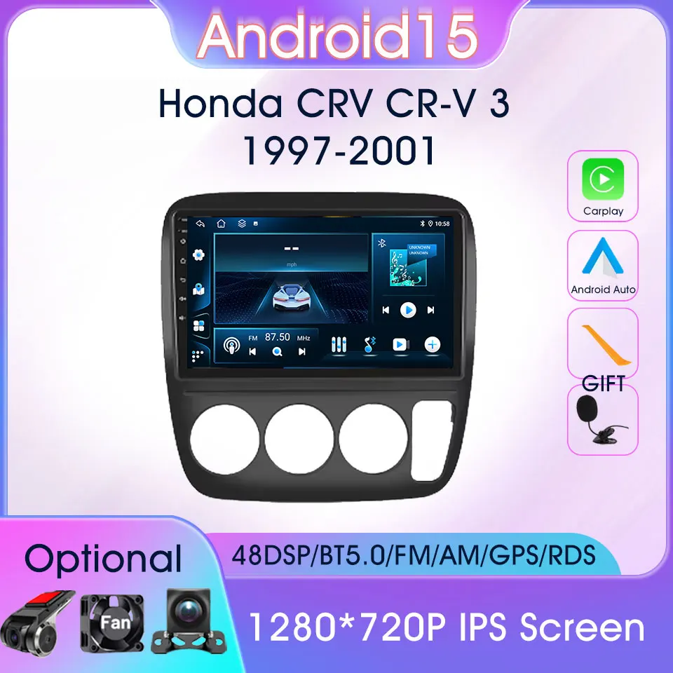 

Carplay Android Auto Bluetooth For Honda CRV CR-V 3 1997-2001 Car Radio Android 15 Player Video Stereo Subwoofer Stereo DSP 4G