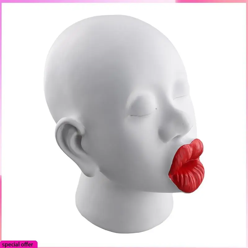 

A64Z Red Lip Figure Sculpture Creative Living Room Bookshelf Art Room Decor Modern Face Home Decoration