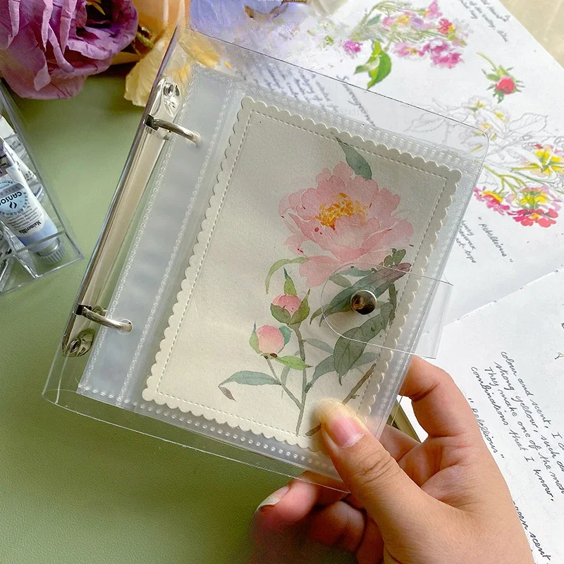 16/32K Transparent Double-page Storage Book Watercolor Illustration Storage Bag Art Student Stamp Postcard Work Organizing Tool