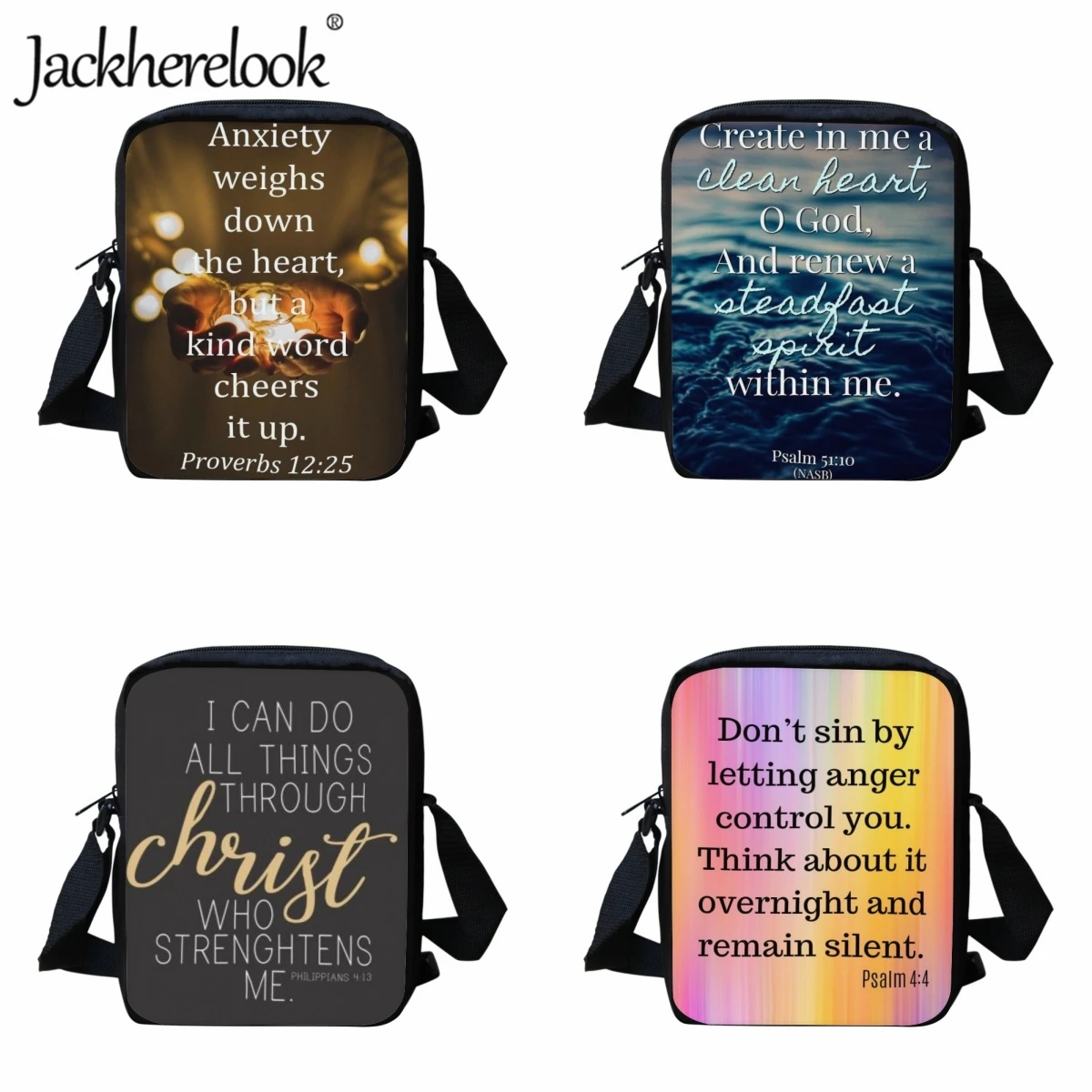 Jackherelook Crossbody Bags Christian Bible Verse Graphic Design Kids School Bags Fashion Shoulder Bags Youngster Church Bags