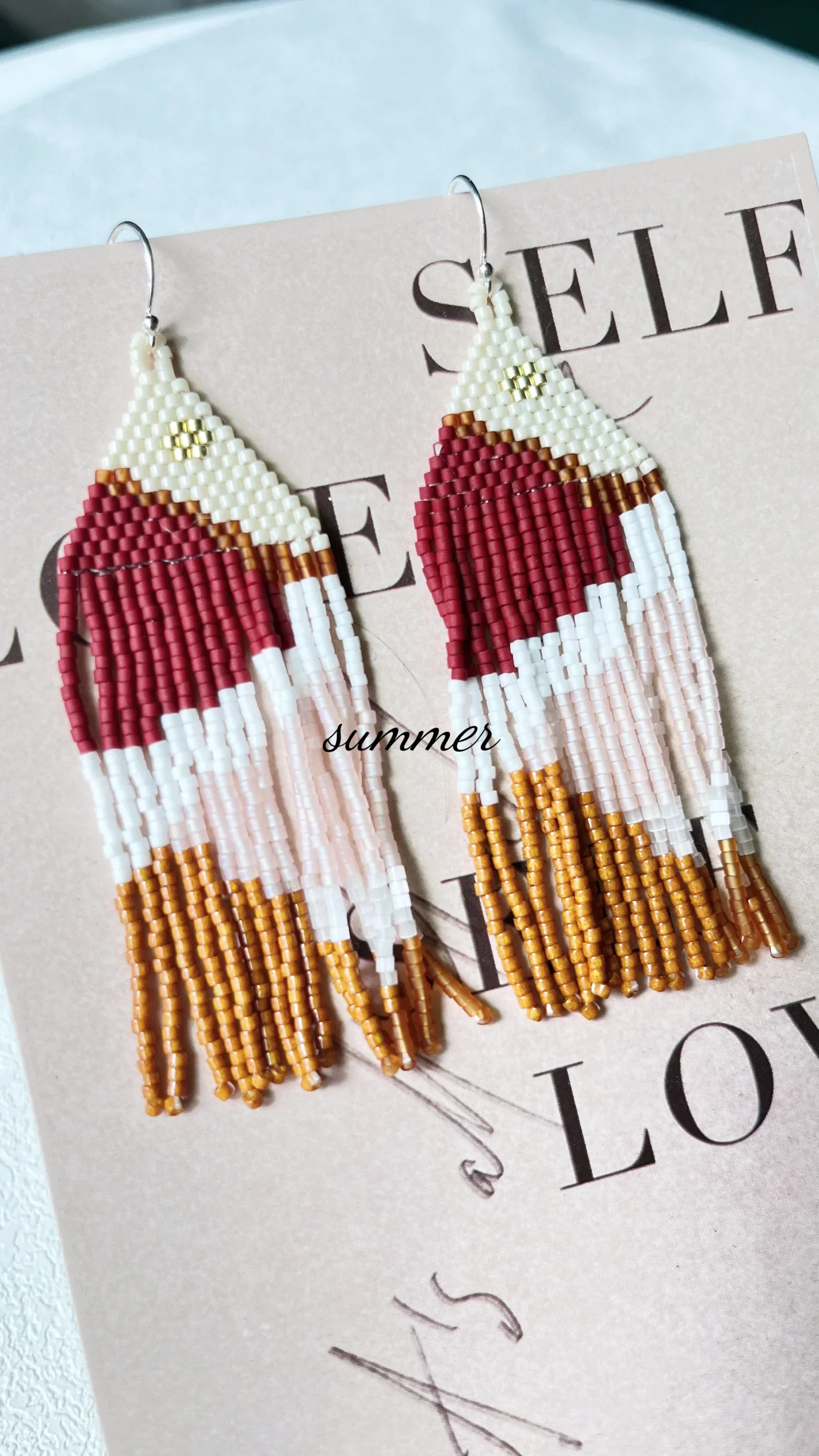 

2025 Handmade Bead Earrings Tassel Geometry Design Originality Bohemia Hand Knitting Beaded Earrings For Women