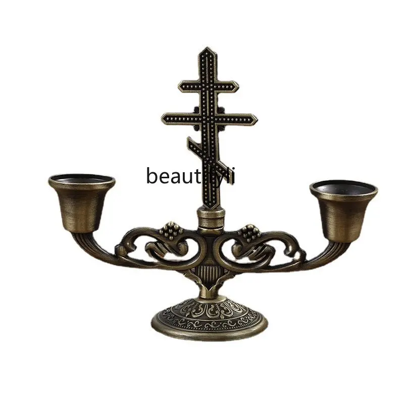 

yj Retro European Candlestick Small Nostalgic Double-Headed Candlestick Creative Ornament Decoration Candle Holder