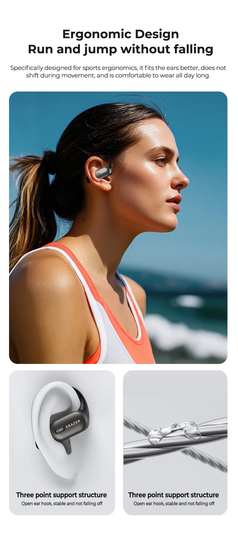 ERAZER XF38 Open-Ear Ear-Hook Kabellose Bluetooth-Ohrhörer OWS Air Conduction Kopfhörer ENC Geräuschunterdrückung HiFi Stereo IPX5 – Detail 6