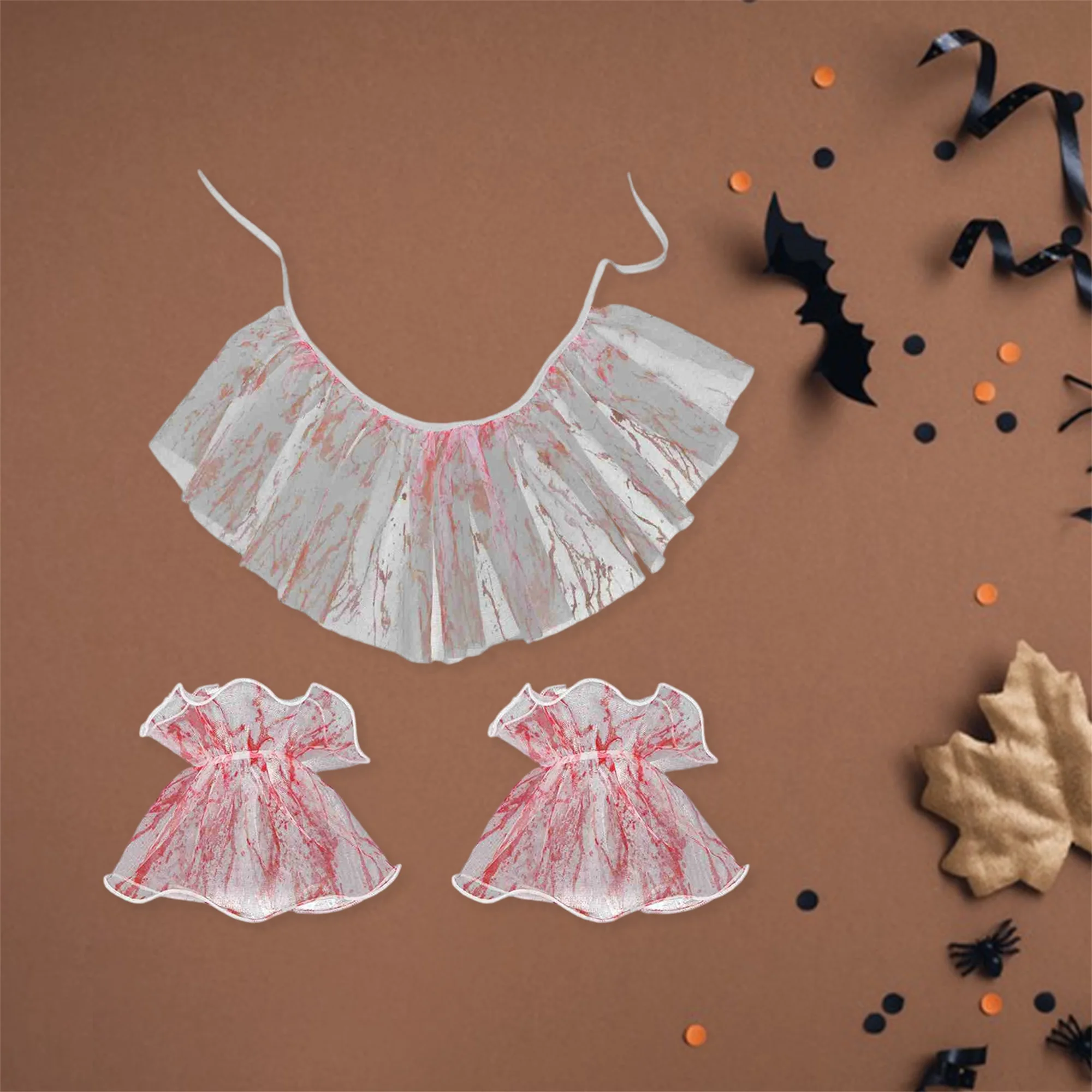 

Women s Halloween Ghost Bride Costume Set with Spooky Veil Bloodstained Collar and Creepy Cuffs for Cosplay Party