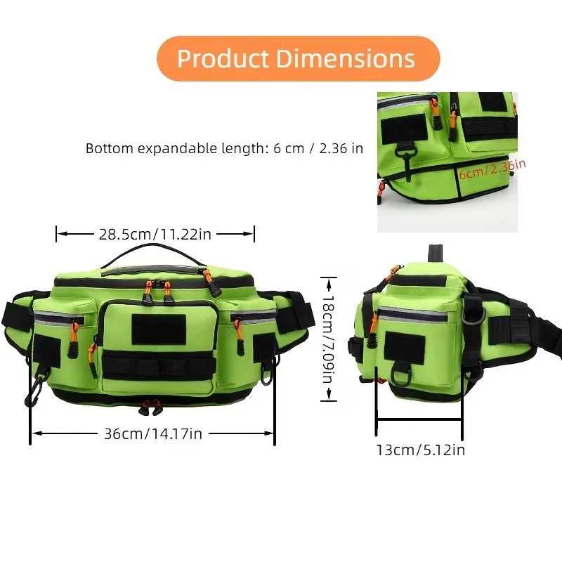Large Capacity Multifunctional Lure Fishing Waist Pack with Multiple Pockets, Men's Expandable Chest Bag view 6