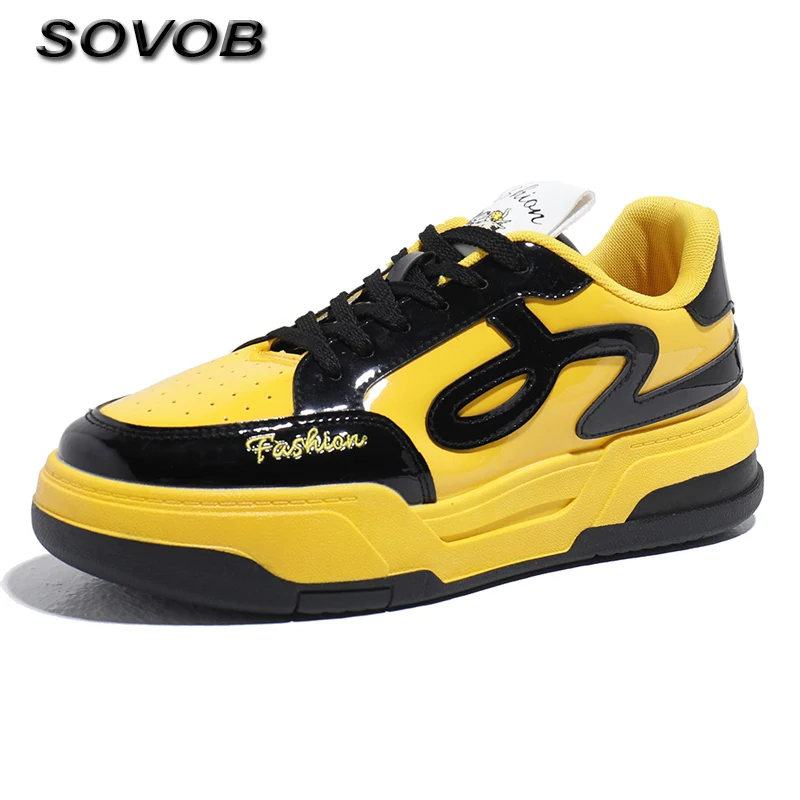 

New Arrivals Yellow Men's Platform Sneakers Comfortable Lace-Up Trend Shoes For Men Anti-Slip Breathable Casual Sneakers Male