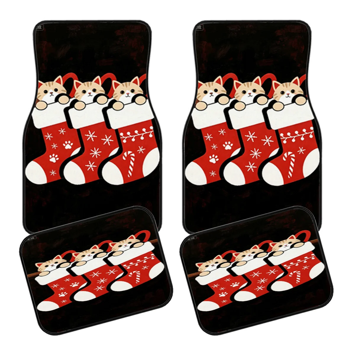 4pcs Set Of Christmas Cat-Themed Car Foot Mats | Universal Car/Suv/Truck Floor Mats | Fiber Anti-Slip And Dust-Proof | Easy To C
