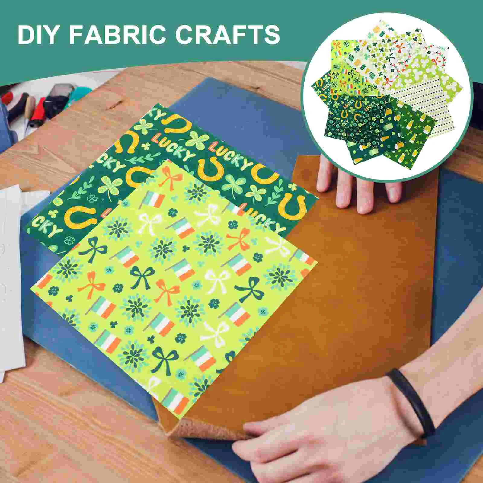 10 Sheets Printed Fabric Set Four Leaves Patchwork Shamrocks St Patricks Day Knit Decorative DIY Greenery for Sewing Quilting