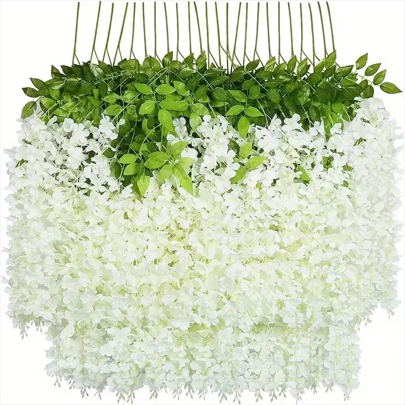 Lot de 12 fausses fleurs de glycine artificielles en soie pour la décoration de la maison, du jardin, des mariages et des fêtes