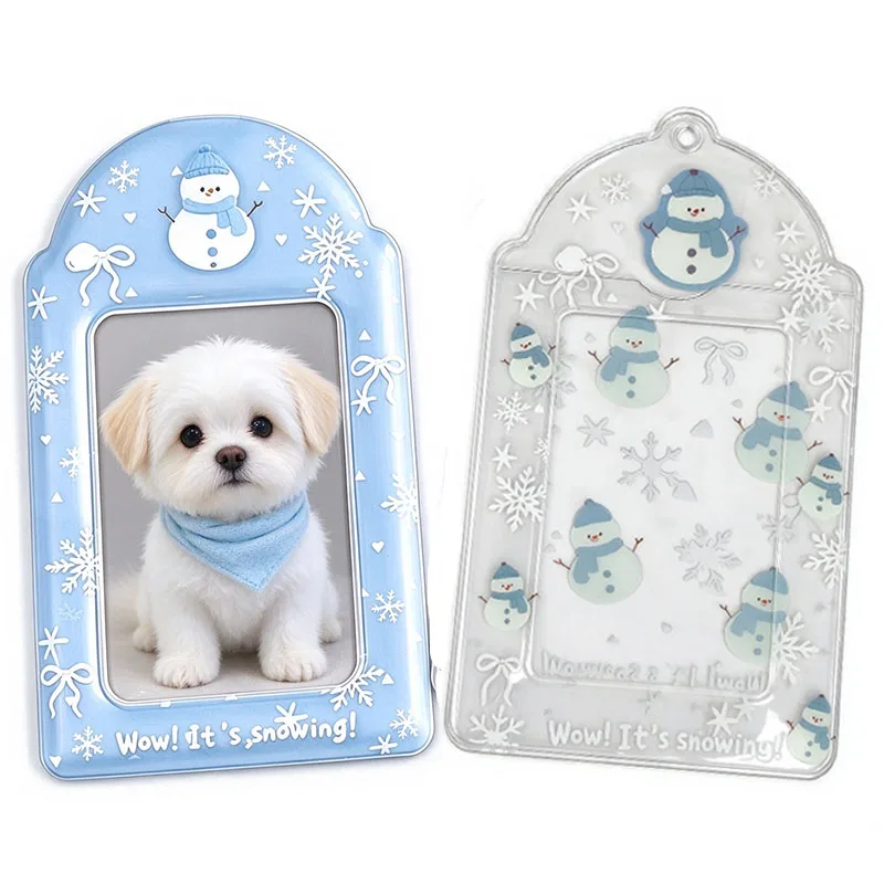 3 in Cute Cat Snowman Photocard Holder PVC Card Sleeve Winter Snowflake Kpop Idol Photo Card Protector Student ID Cards Holder